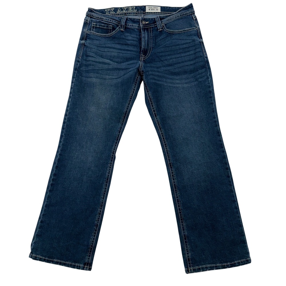 TK Axel Slim Boot Jeans Mens 34x32 Blue Excellent Mediterranean Western AXM80074